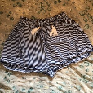 White and blue stripped tassel shorts